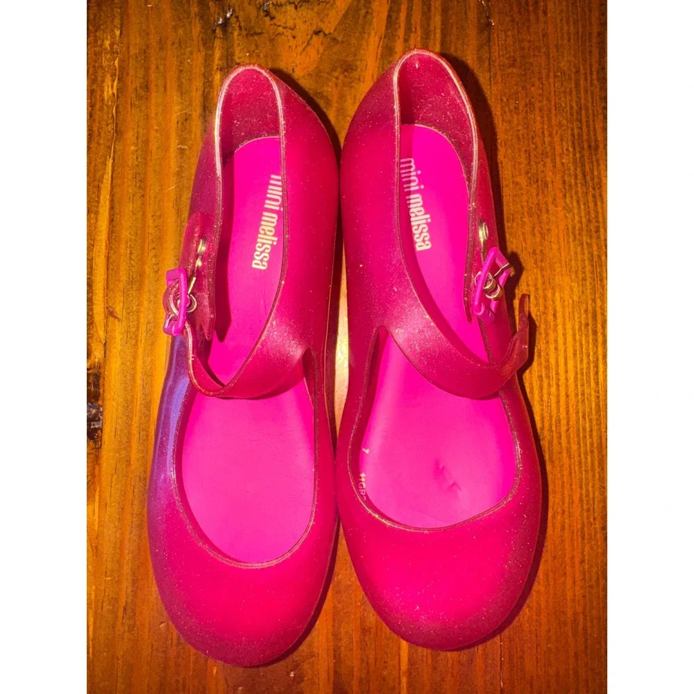 Mini Melissa Pink Glitter Jelly Mary Jane Flats Kids Size 11 Sweet Scented Shoes